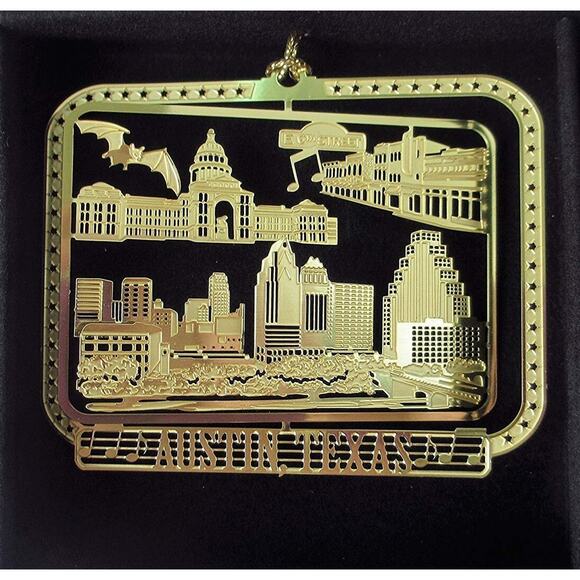 Austin Texas Ornament Brass City Skyline Music Bat Bridge 6th Street Capital - Picture 4 of 7